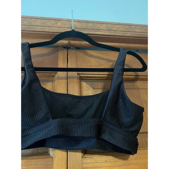 NWT Aerie Women's Ribbed Shimmer Banded Wide Strap Scoop Bikini Top True Black S - Picture 7 of 11